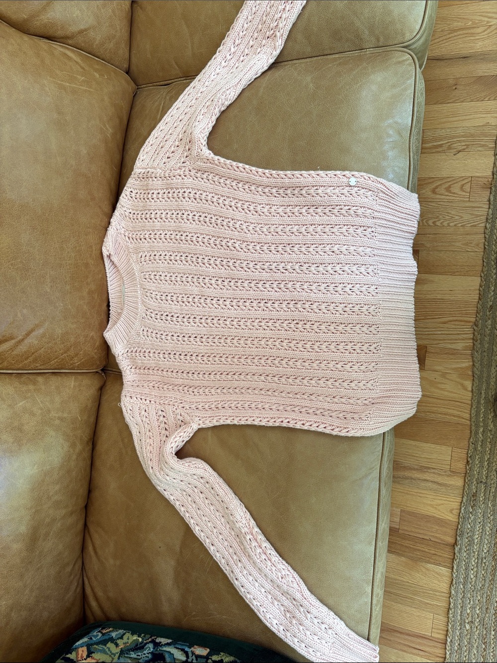 Point Zero Pale Pink Open-Stitch Crewneck Sweater